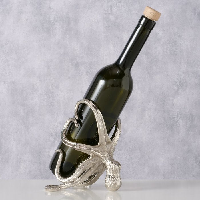 Flaschenträger Octo – dekorativer Flaschenhalter aus Aluminium in Silber