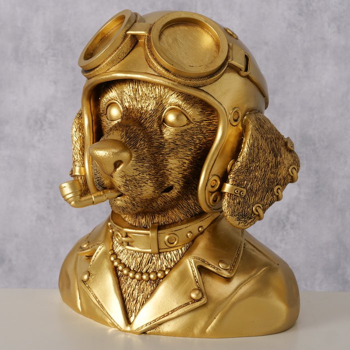 Dekoaufsteller Golden Aviator Dog – stilvolle Hundefigur im Pilotenlook
