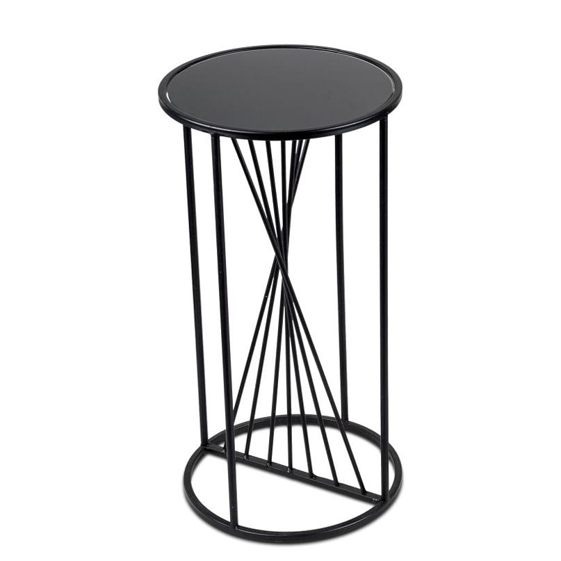 Runder Beistelltisch 28 x 54 cm aus schwarzem Metall mit Wellenstruktu – Luxurelle-Shop
