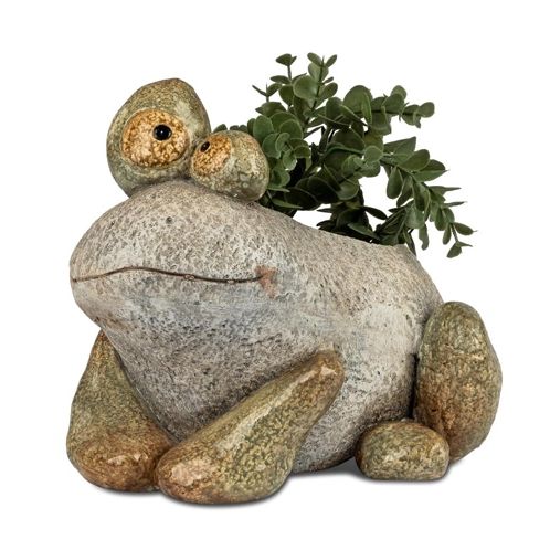Pflanzgefäß Frosch Steinoptik Magnesia Garten Deko 30 cm