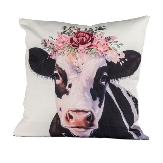 Kissen Kuh Motiv – dekoratives Outdoor Kissen 45 × 45 cm wetterfest mit floralem Design