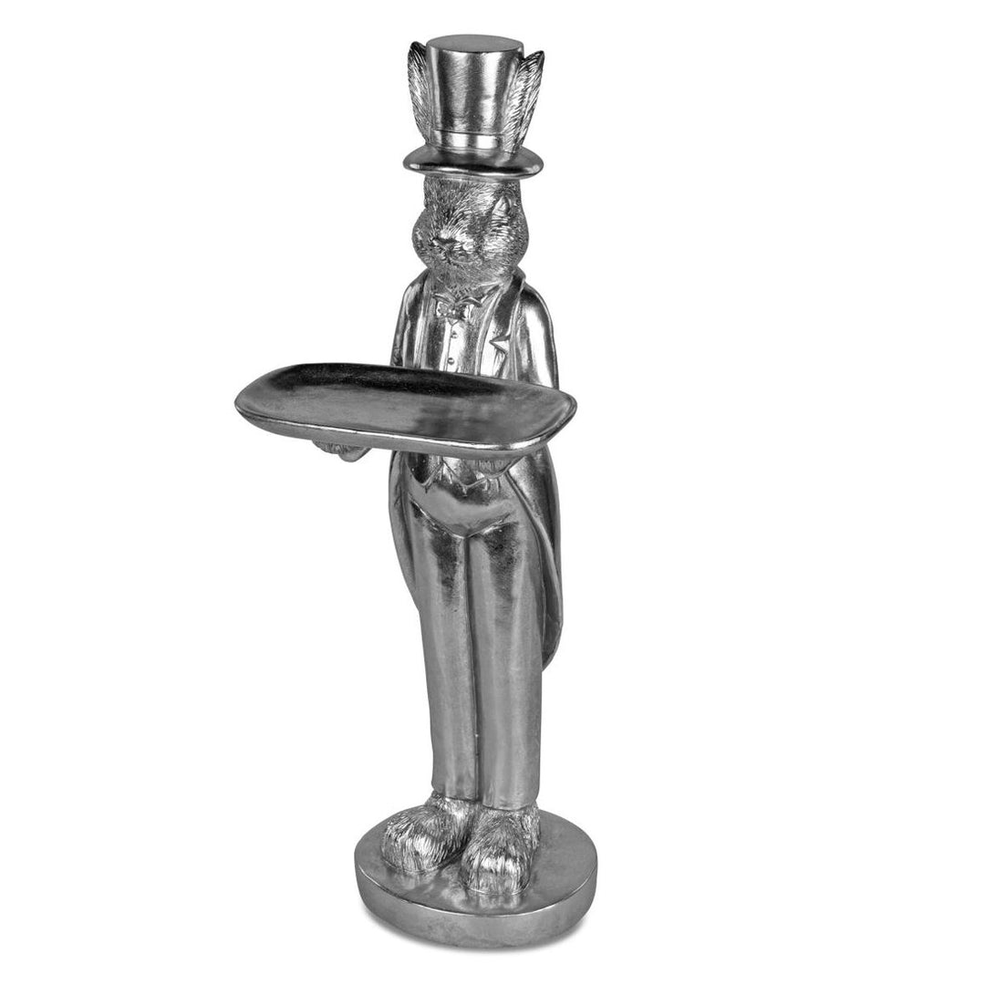 Hase mit Tablett antik silber 66 cm aus Kunststein