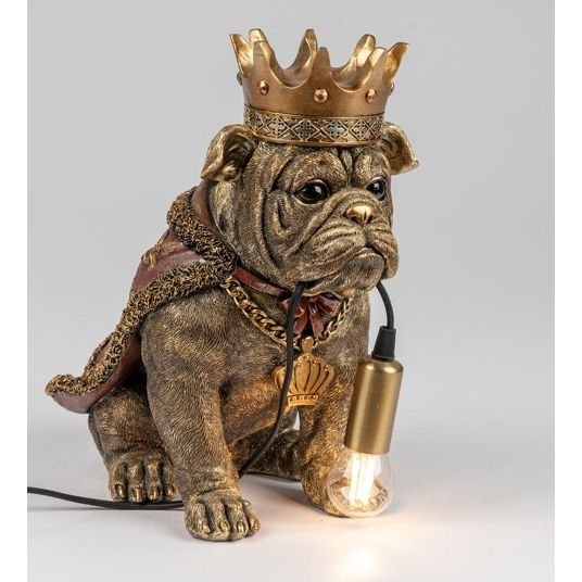 König Bulldogge – dekorative Tischlampe als Hundeskulptur aus Kunststein