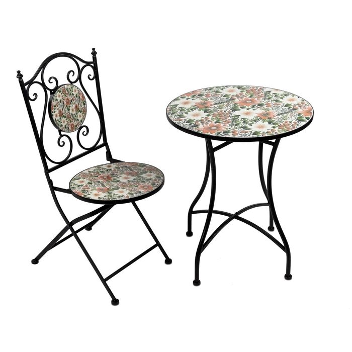 Gartenmöbelset Madeira 3 teilig – elegantes Bistro Set aus Metall mit Steinzeugplatte