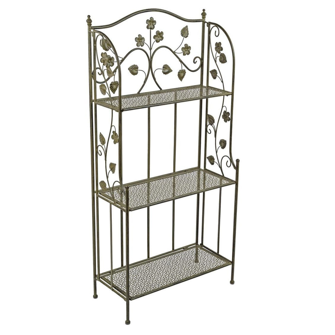 Regal Evergreen – dekoratives Metallregal in Antikgrün mit Blumen Appl – Luxurelle-Shop