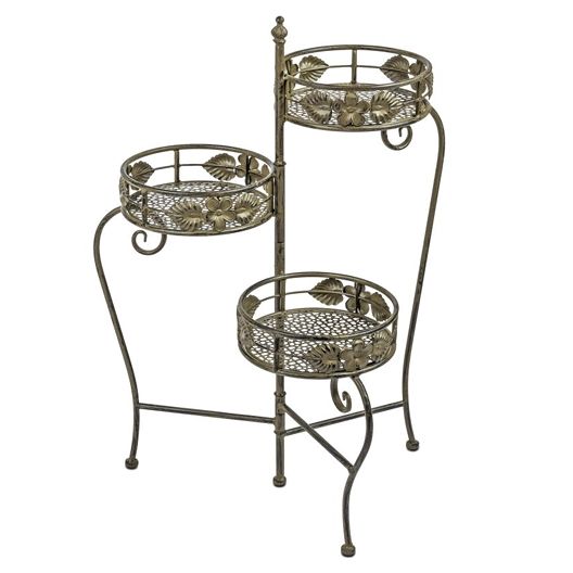 Blumen Hocker Evergreen – dekoratives 3 teiliges Metall Set in Antikgrün
