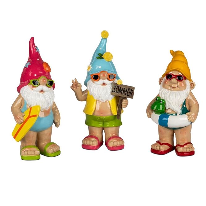 Gartenzwerg Sommer Set 3er – farbenfrohe Gartendeko mit Urlaubsflair
