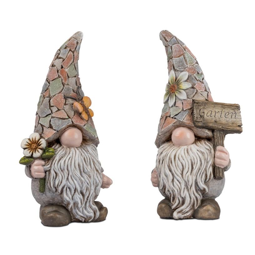 Zwerg Steinfarben – dekoratives 2er Set Gartenzwerge mit Mosaik und Relief