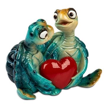 Dekofigur Schildkröten Paar mit Herz Blau
