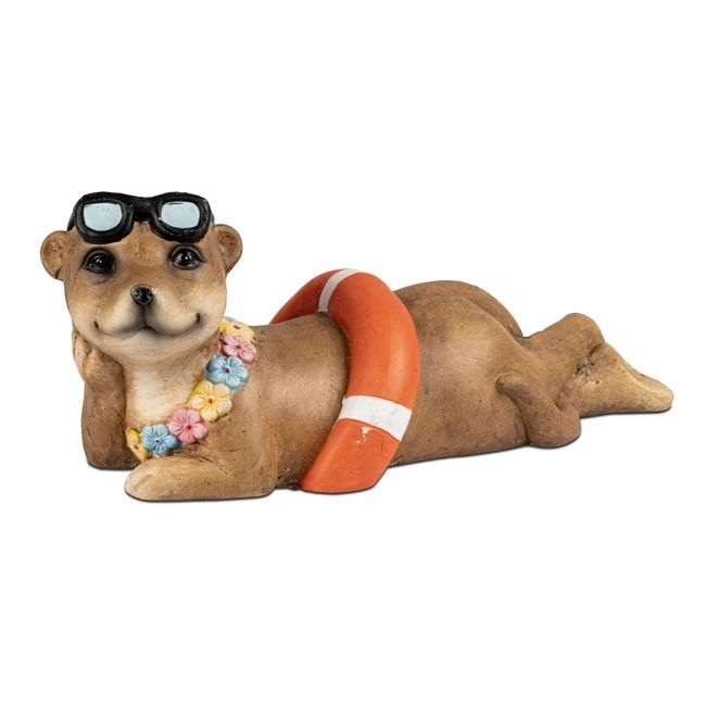Erdmännchen liegend mit Schwimmring – sommerliche Dekofigur