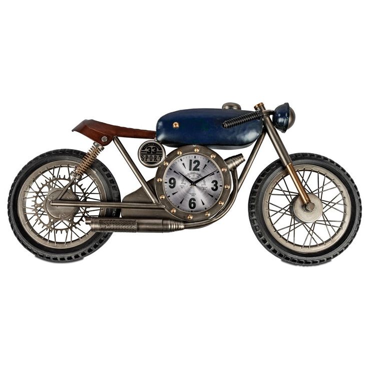 Wanduhr "Vintage Motorrad" – 94 cm aus Metall (blau)