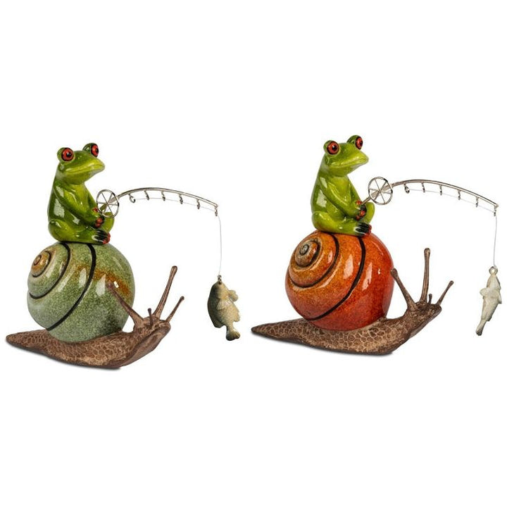 Dekofigur Angler-Frosch auf Schnecke – 18 cm – 2 Farben