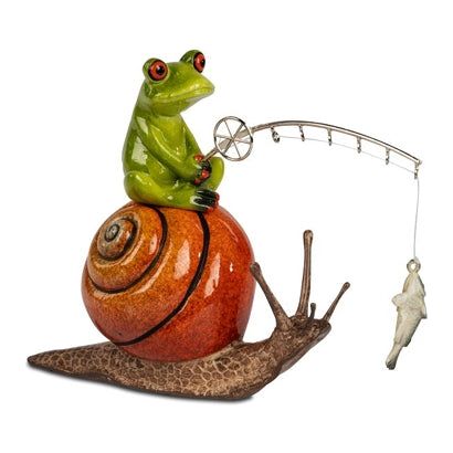 Dekofigur Angler-Frosch auf Schnecke – 18 cm – 2 Farben