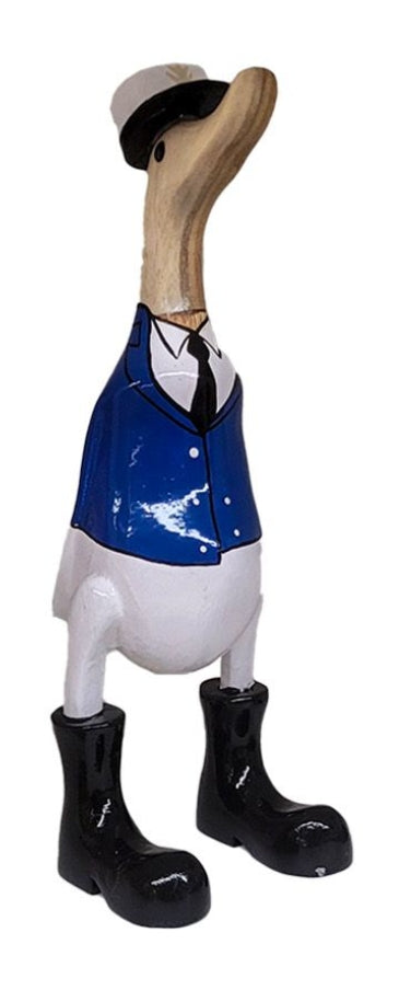 Deko Ente von der Küste – 25 cm – maritime Holzfigur im stilvollen Matrosen Look in Blau Weiss