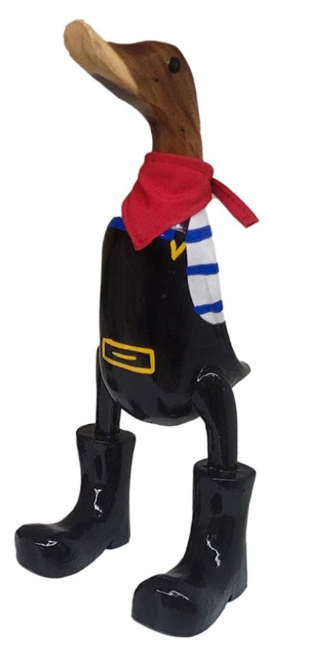 Deko Ente von der Küste – 25 cm – maritime Holzfigur im stilvollen Seefahrer Look in Schwarz mit rotem Halstuch