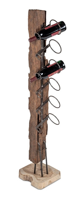 Weinregal für 6 Flaschen aus massivem Teakholz mit Metall Flaschenhaltern