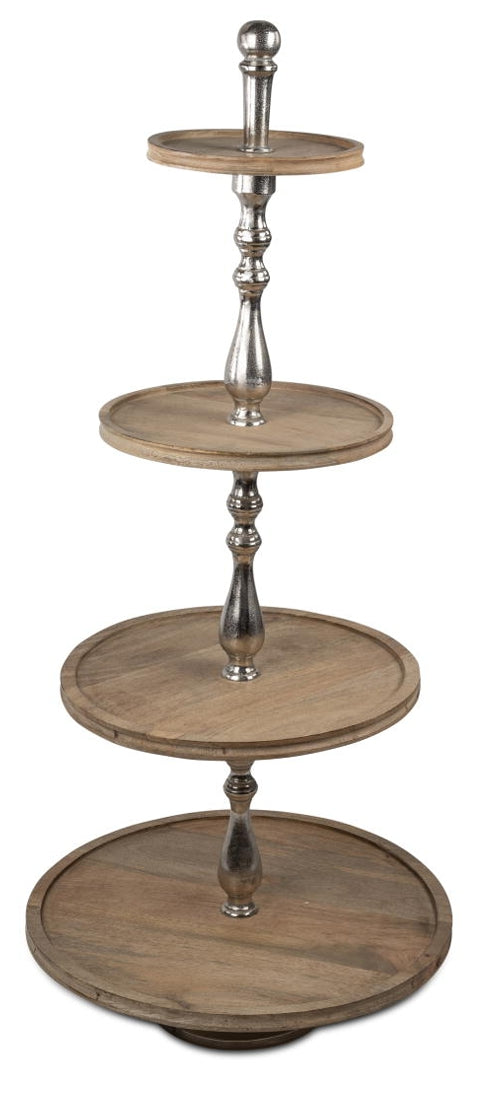 Etagere aus Mangoholz und Aluminium 4 Etagen 130 cm