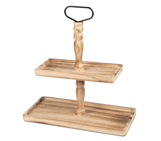 Etagere aus Naturholz 2 Etagen mit Tragegriff 44 cm