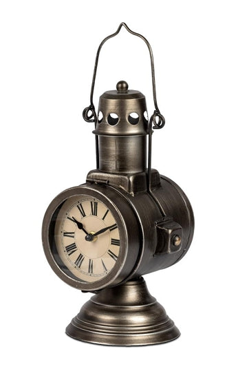 Standuhr Grubenlampe aus Metall – dekorative Tischuhr im Vintage Design