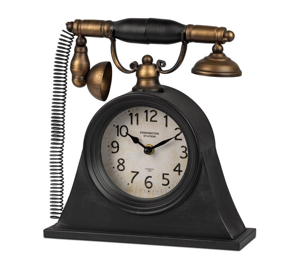 Standuhr Telefon aus Metall – nostalgische Tischuhr im Vintage Design