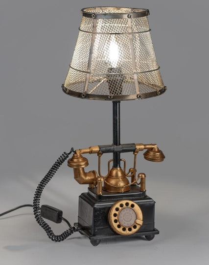 Lampe Telefon Antik aus Metall – Vintage Tischlampe mit Metallschirm