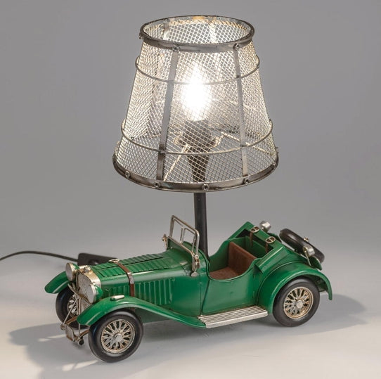 Lampe Oldtimer Grün aus Metall – Vintage Tischlampe mit klassischem Automobil Design