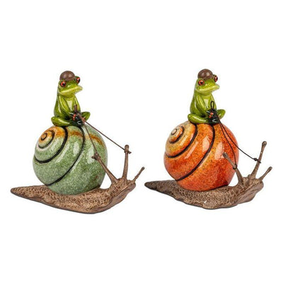 Dekofigur „Frosch auf Schnecke“ – 2 Varianten, handbemalt