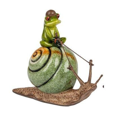 Dekofigur „Frosch auf Schnecke“ – 2 Varianten, handbemalt