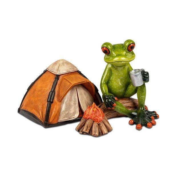 Dekofigur „Frosch mit Zelt“ – handbemalt, 16 cm