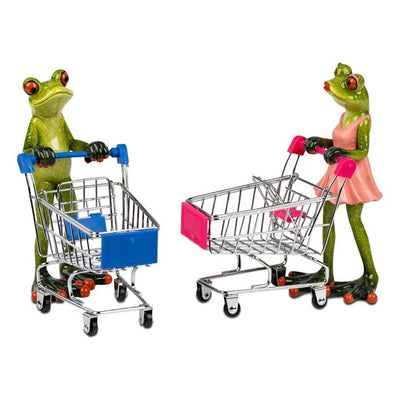 Dekofigur „Frosch-Dame mit Einkaufswagen“ – handbemalt, 16 × 18 cm