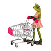 Dekofigur „Frosch-Dame mit Einkaufswagen“ – handbemalt, 16 × 18 cm