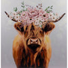 Wandbild „Rind mit Blumen“ – 60 × 60 cm, Leinwand mit handbemalten Details