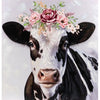Wandbild „Kuh mit Blumen“ – 60 × 60 cm, Leinwand mit handbemalten Details