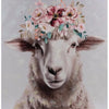 Wandbild „Schaf mit Blumen“ – 60 × 60 cm, Leinwand mit handbemalten Details