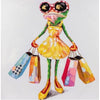 Wandbild „Shopping-Frosch Frau“ – 60 × 60 cm, Leinwand mit Gold-Glitter veredelt