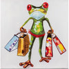 Wandbild „Shopping-Frosch Mann“ – 60 × 60 cm, handgemalt mit Gold-Glitter