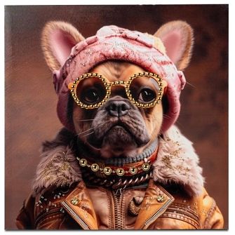 Wandbild Hund mit Brille – 2er Set Leinwandbilder mit glänzender Acryl Stein Veredelung