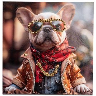 Wandbild Hund mit Brille – 2er Set Leinwandbilder mit glänzender Acryl Stein Veredelung
