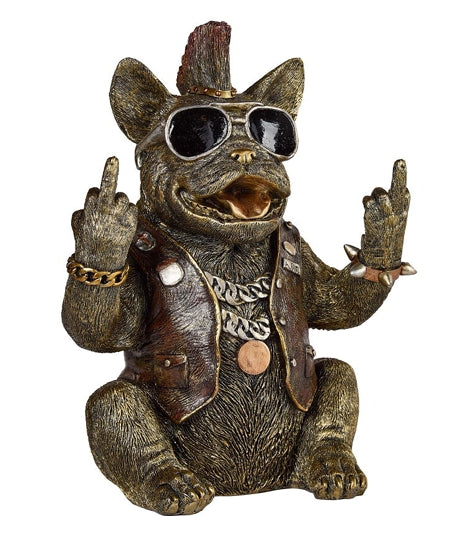 Deko Bulldogge Punker aus Kunststein in Antik Gold – originelle Hundefigur mit handbemalten Details, 27 cm