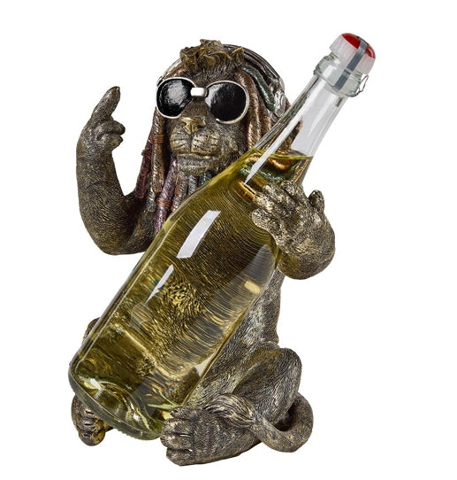 Flaschenhalter Löwe aus Kunststein in Antik Gold – dekorativer Weinflaschenhalter mit handbemalten Details, 27 cm
