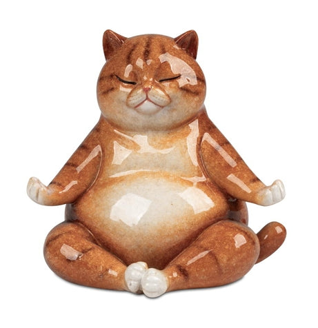 Deko Katze Yoga aus Kunststein – meditative Katzenfigur mit glänzender Oberfläche, 11 cm