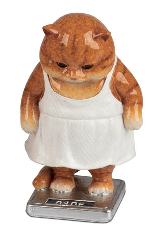 Deko Katze auf Waage aus Kunststein – witzige Katzenfigur mit glänzender Oberfläche, 13 cm