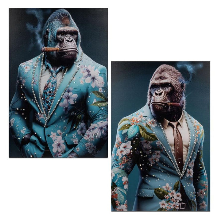 Wandbild Gorilla im Anzug – 2er Set Leinwandbilder mit edler Acrylstein Veredelung