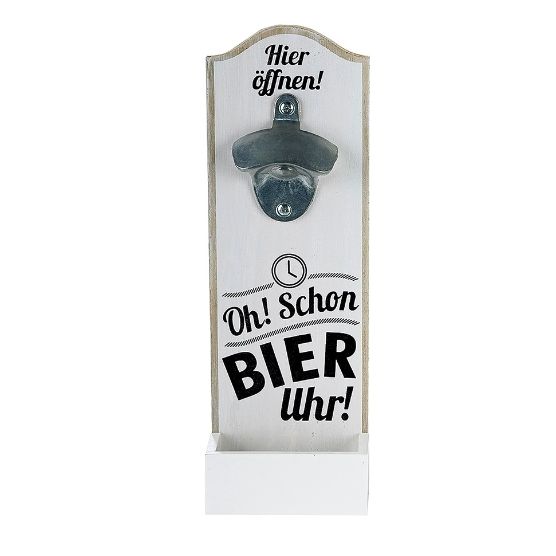 Flaschenöffner Wand „Bier Uhr“ – dekorativer Wand Flaschenöffner mit Auffangschale