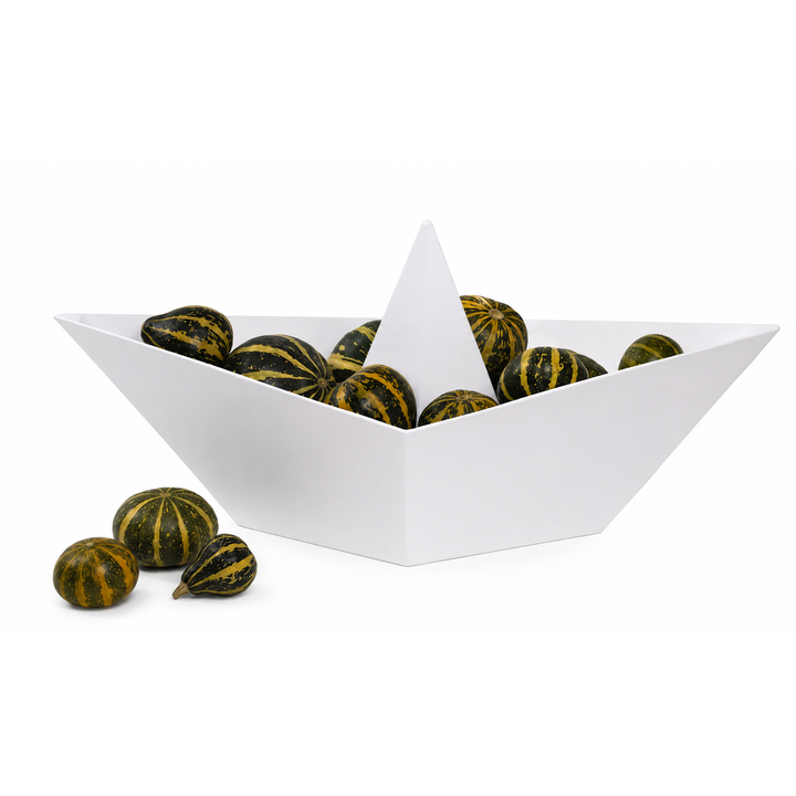 Papierboot Schale Origami – dekorative Holzschale in Weiß