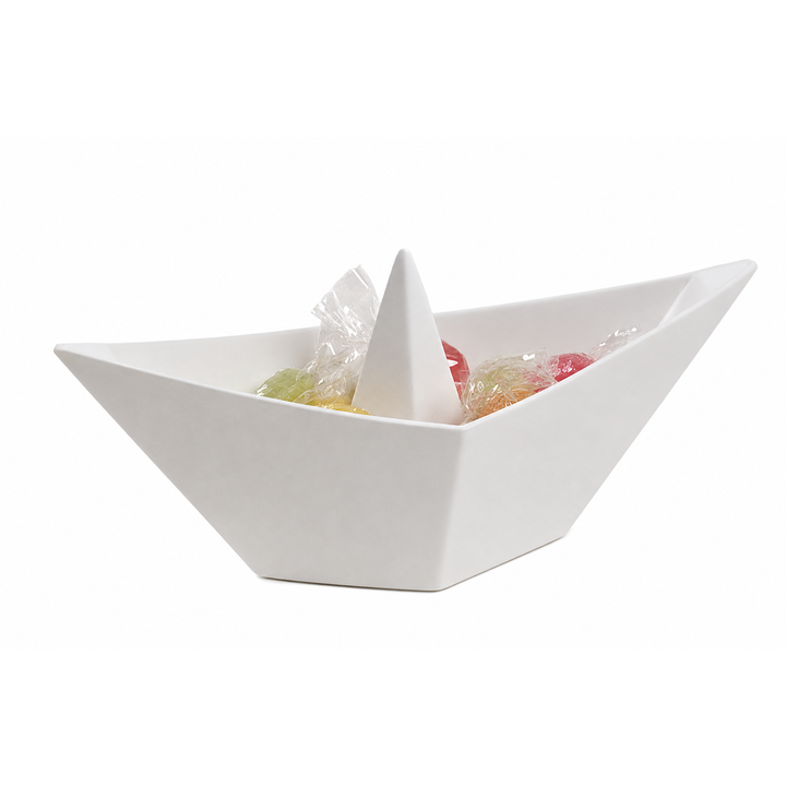 Papierboot Schale Origami – dekorative Holzschale in Weiß