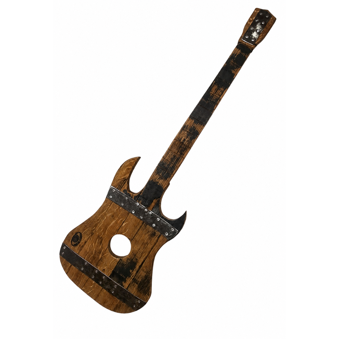 Wanddekoration E Gitarre aus Eichenholz – außergewöhnliche Gitarren Deko im Vintage Stil, 105 cm