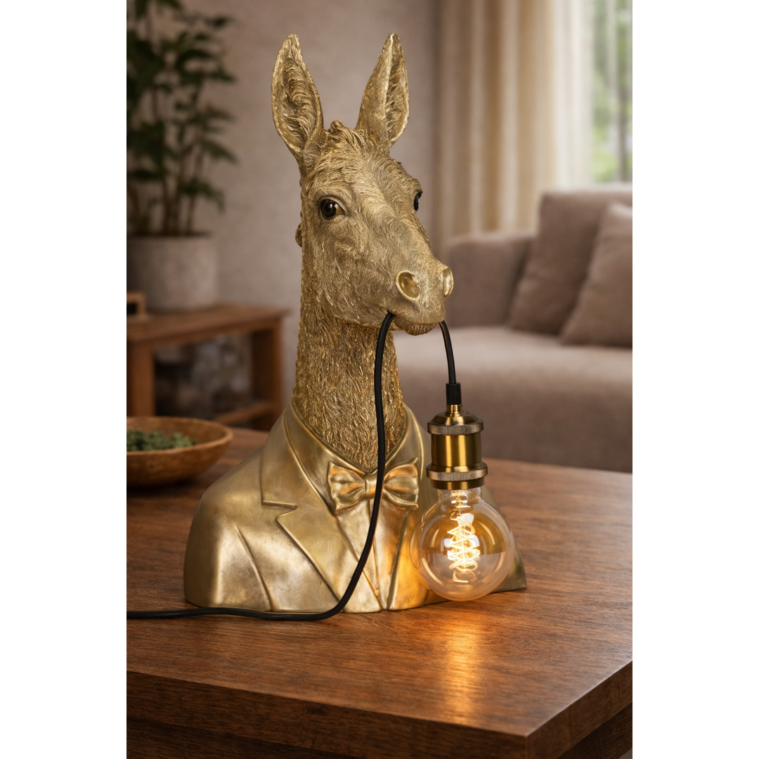 Lampe Esel – dekorative Tischlampe aus Polyresin in Gold