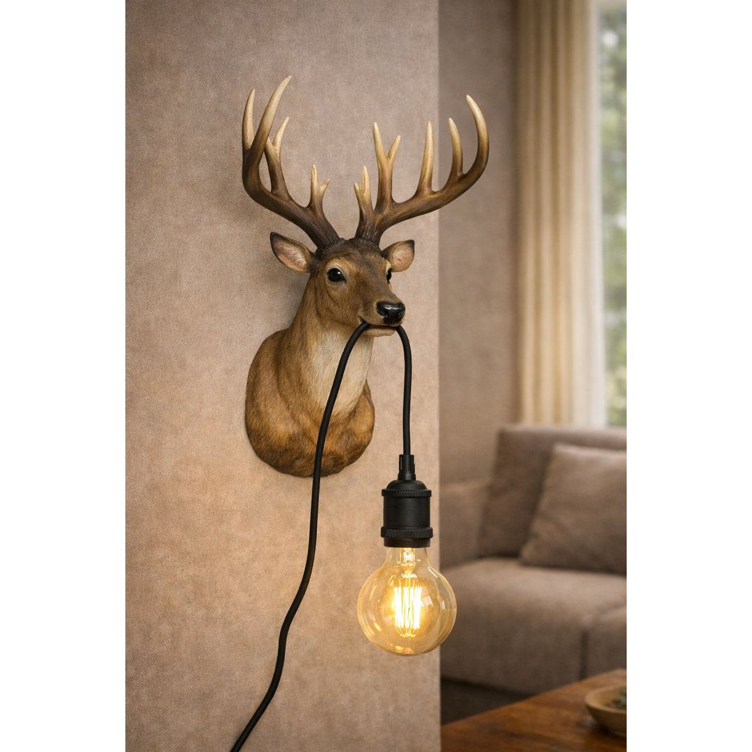 Wandlampe Hirsch – dekorative Wandlampe aus Polyresin in Braun