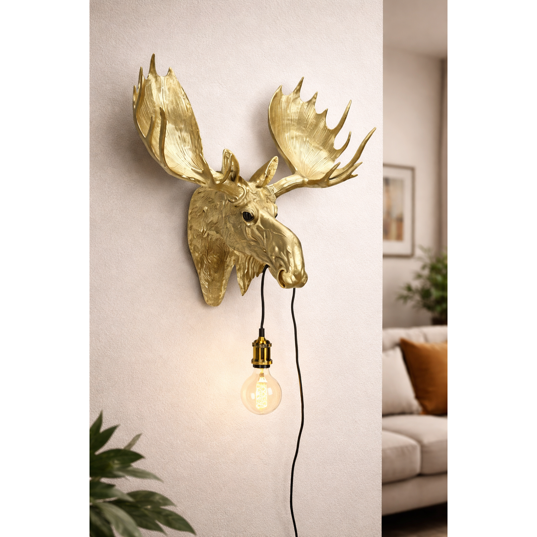Wandlampe Elch – dekorative Wandlampe aus Polyresin in Gold